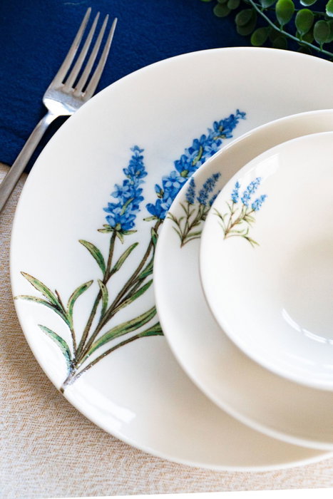 Hermia Lavanta Juego de Cena de Porcelana de 18 Piezas en Blanco, Azul y Verde
